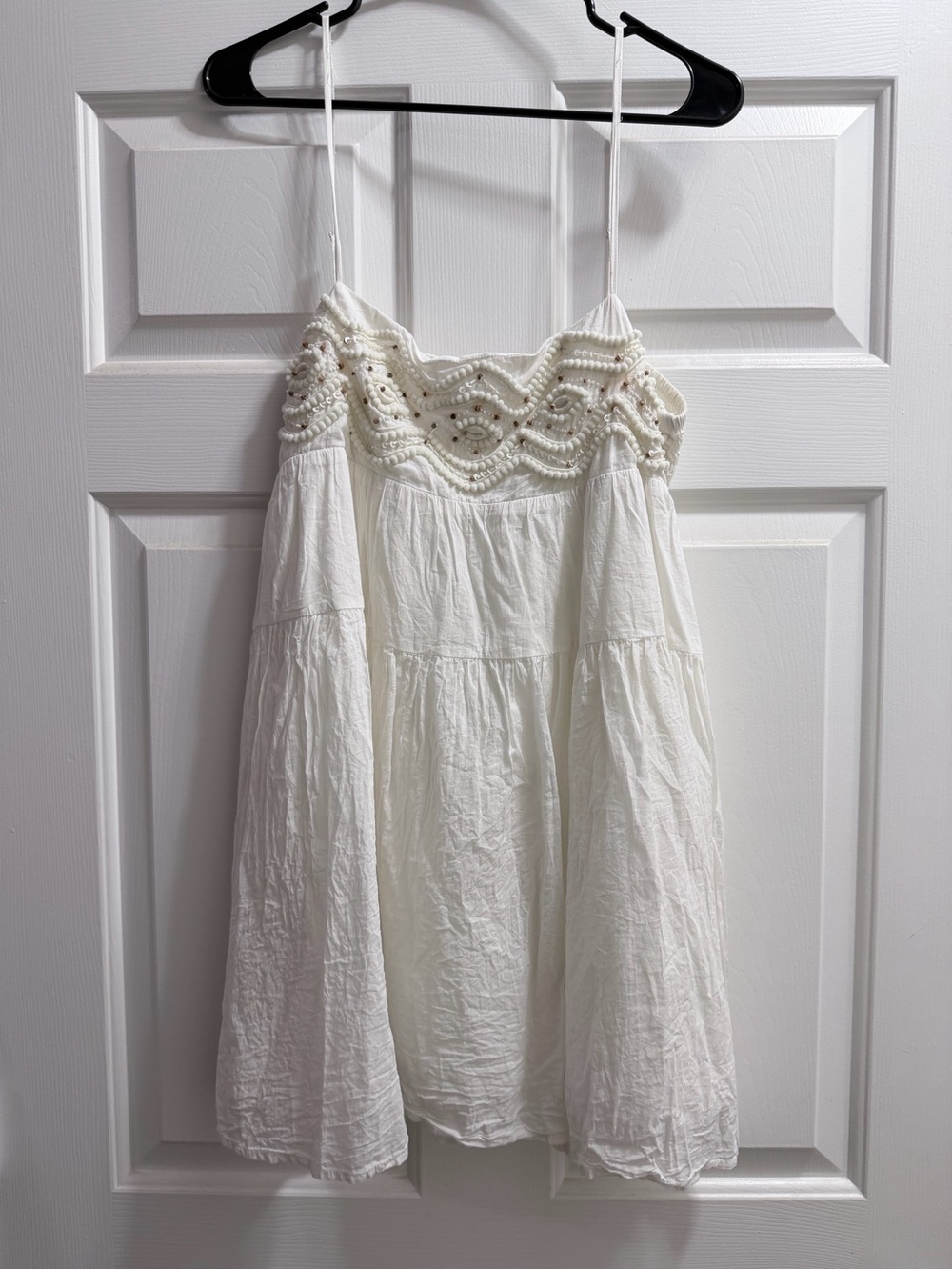 Zara White Crochet-Trim Spaghetti Strap Mini Dress